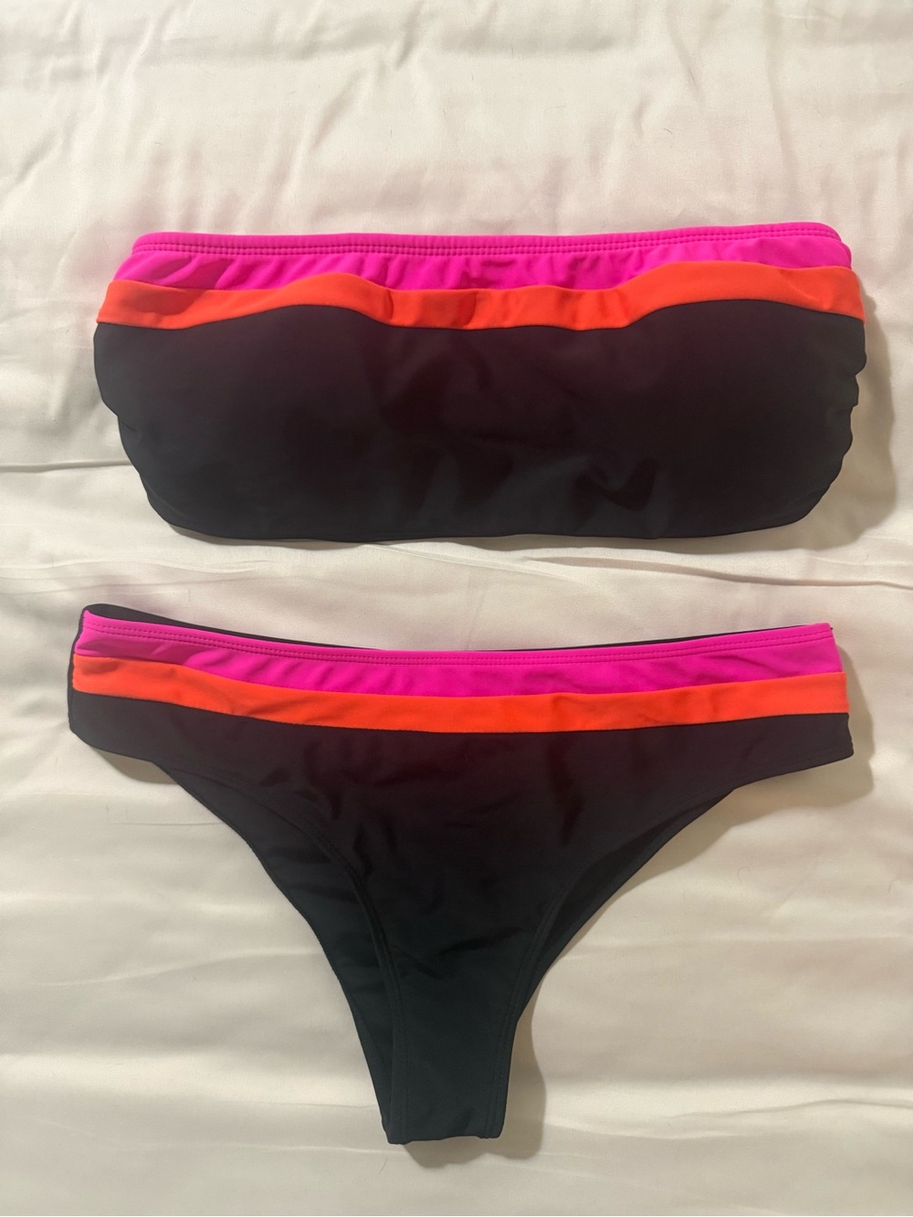 Black Bikini Set with Pink & Orange Trim - Women Swim